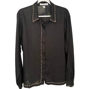 Josephine Chaus Women's Linen Embellished Black Shirt Size 16
